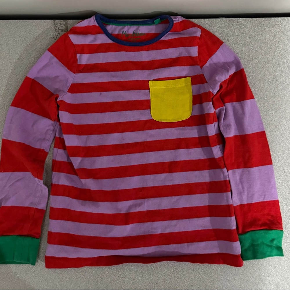 Mini Boden Red and Purple Striped Long Sleeve Tee